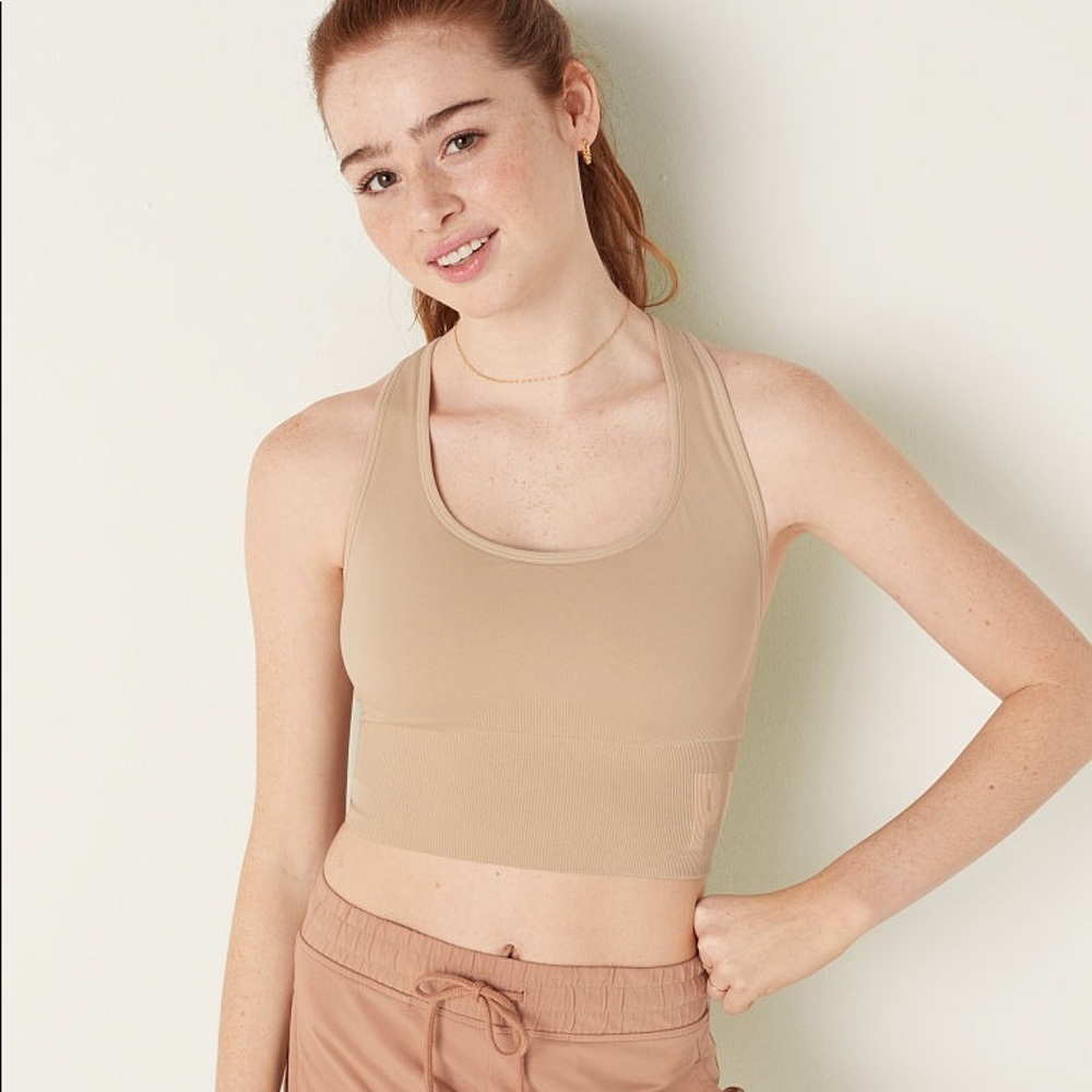 Victoria’s Secret PINK Seamless Scoop Crop Bra Hummus Large NEW